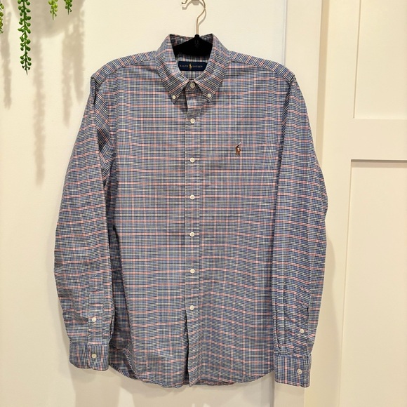 Ralph Lauren Mens Blue Checkered Plaid Button Down Colored Pony Size Medium - Picture 1 of 11